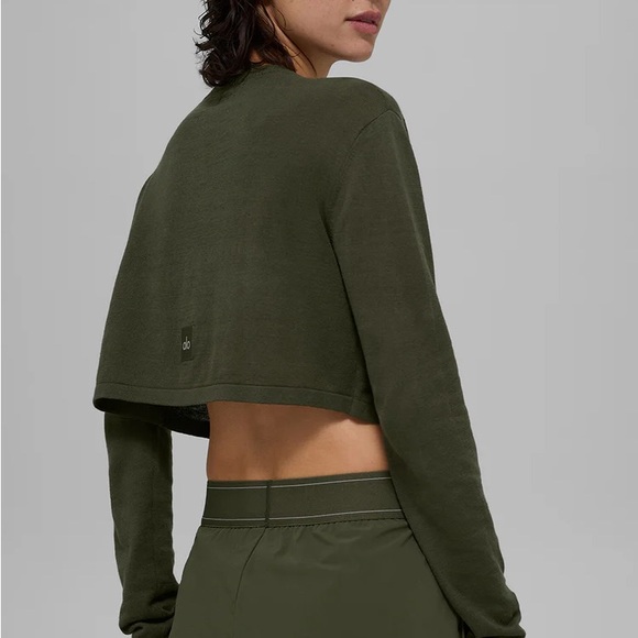 ALO Yoga Olive Crop Cardigan - Picture 2 of 7